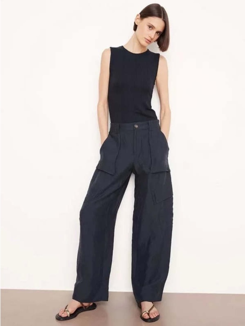 Vince Drop Waist Wide Leg Cargo Pant in Coastal Blue Linen
